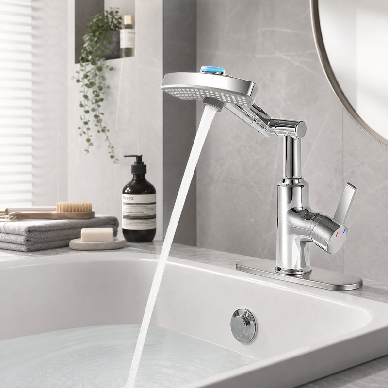 Robinet pour salle de bain à poignée simple 360 ° avec 3 modes de bec, robinet à DEL