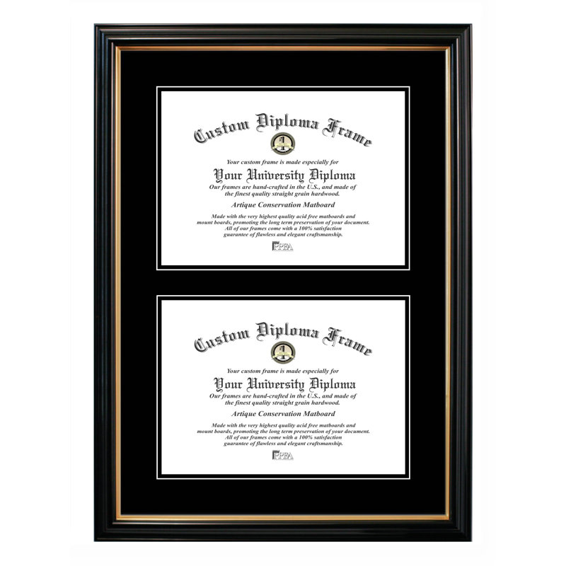 Cadre photo à double degré pour le certificat Concetta, Noir, 11 po x 14 po