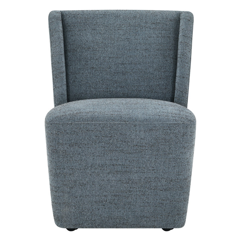 Ardeth Upholstered Side Chair with Casters, Mellow Steel Blue Chenille