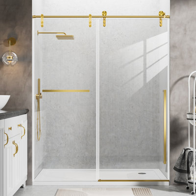 44" - 48" W x 76" H Single Sliding Frameless Shower Door with 5/16" (8mm) Glass with Explosion-Proof Film , Black Handle