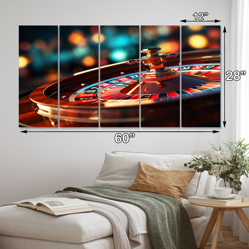 «Casino Royale Roulette III» - art mural sur toile de casino et jeux - 5 panneaux égaux