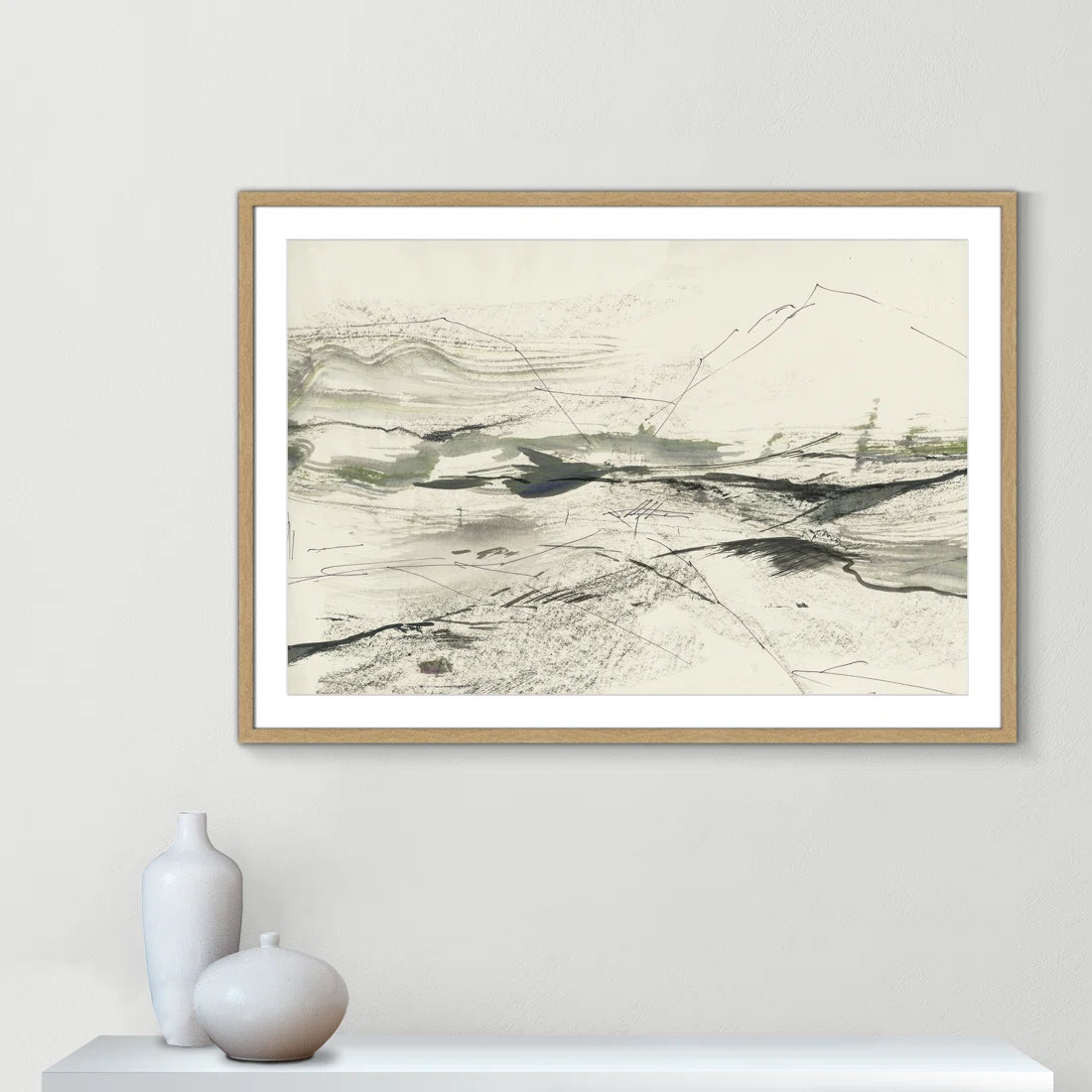Green Sketches Print by PI Studio, 29.5" H x 41.5" W x 1.25" D, Natural Box Picture Framed, White