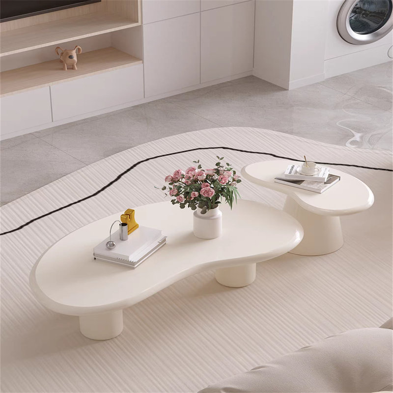 Jerimah End Table，"Contemporary Cream Accent Table - Organic Irregular Shape, Soft-Edged Sofa Table for Cozy Spaces, Neutral Tone Wabi-Sabi Home Decor"