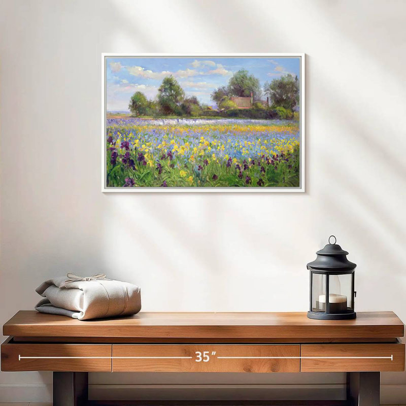 Ferme et champ d'iris, Cadre flottant blanc, 19 po x 13 po