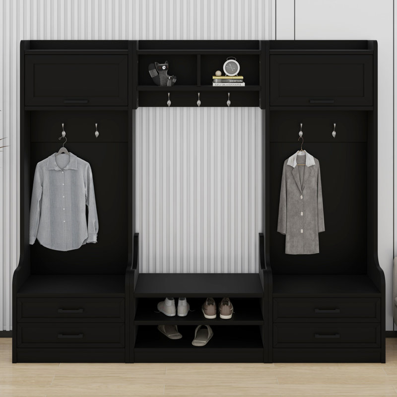 4-In-1 Detachable Hall Tree With Storage And Hooks, Multiple Functions Hallway Coat Rack With Storage Drawers And Cabinet, Shoe Bench For Entryway Hallway