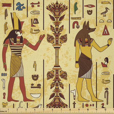 Dearbhaile Characters and Hieroglyphs Grunge Aged Multi-Purpose Fabric