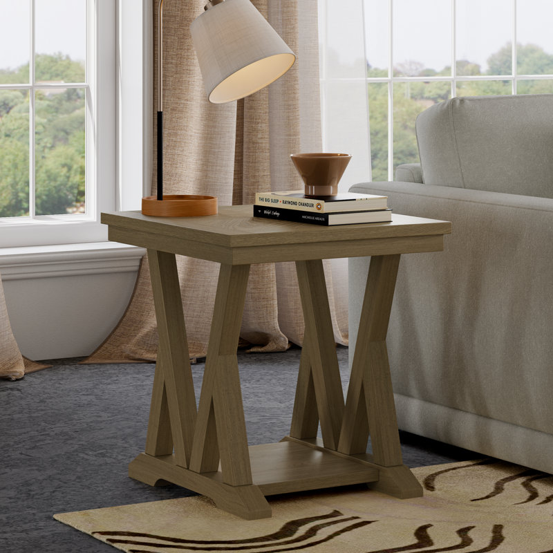 Lattice End Table, Oak Wood