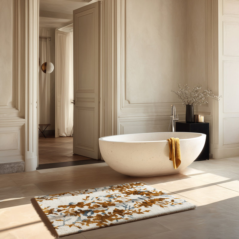 TECNIC BATH RUG 24X39 MULTI 1, Brown/Blue Floral, Single- 39" L x 24" W