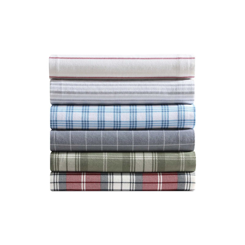 100% Cotton 200 Thread Count Flannel Sheet Set, Queen Sheet Set with 2 Pillowcases, Gray Striped