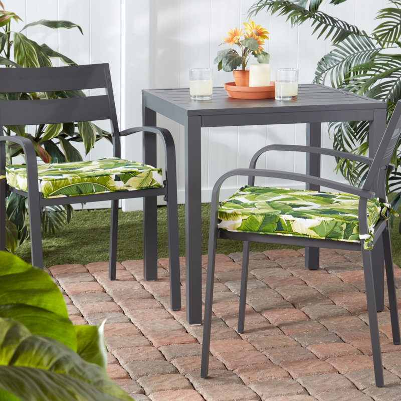 Outdoor Dining Chair Seat Pad, Palm Leaves White