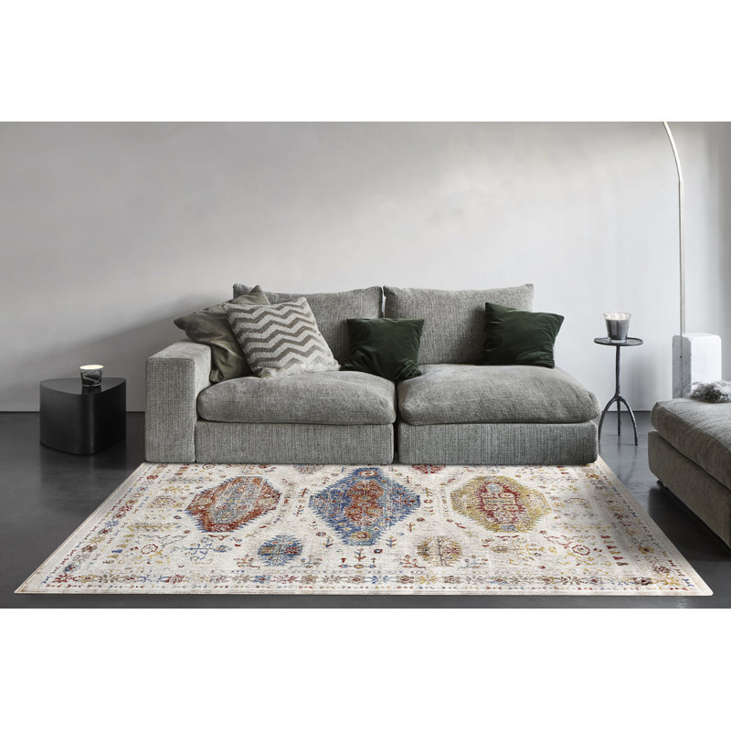 Tapis beige / orange / jaune Osawatomie, Rectangle 5 pi 3 po x 7 pi 2 po