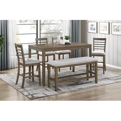 Élégante table de salle à manger à hauteur de comptoir 6 pièces avec banc et chaises