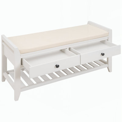Shoe Rack with Cushioned Seat and Drawers, Multipurpose Entryway Storage Bench