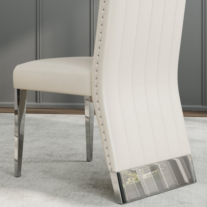 White Leather dining chairs, Silver