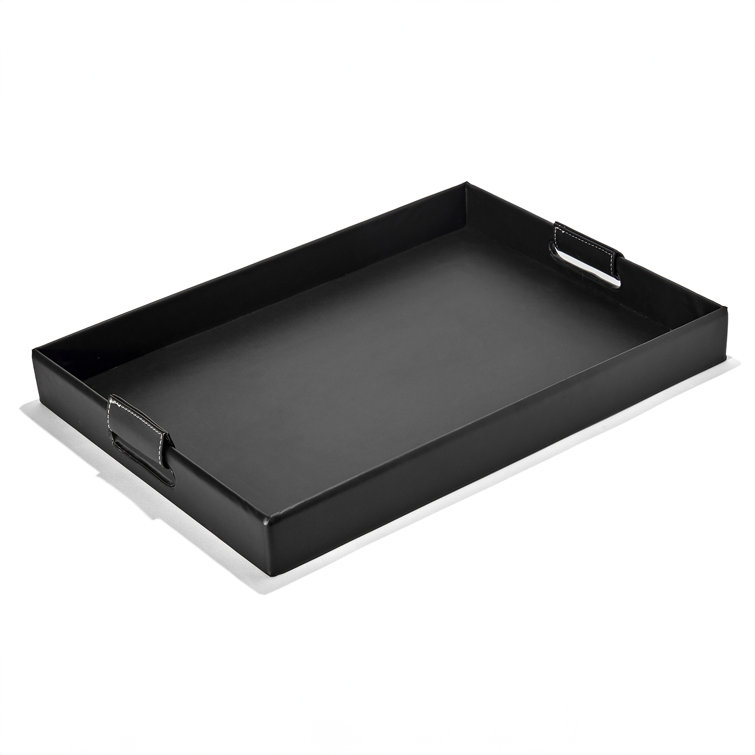 Faux Leather Rectangular Tray With Handles