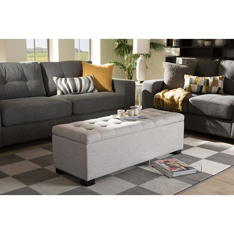 Mesina Polyester Blend Upholstered Storage Bench, Grayish Beige