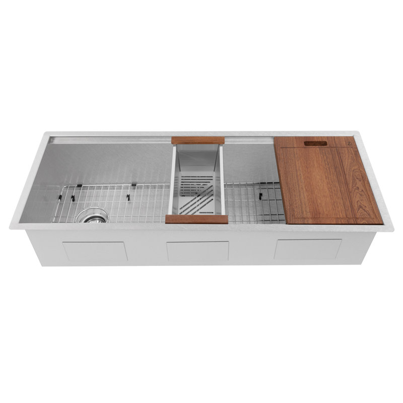 ZLINE 43" Garmisch Undermount Single Bowl Fingerprint Resistant Stainless Steel Kitchen Sink with Bottom Grid and Accessories