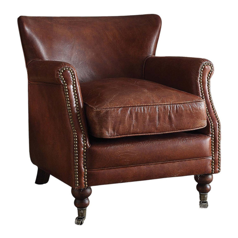 Fauteuil d'appoint Leeds, cuir grainé brun foncé rétro