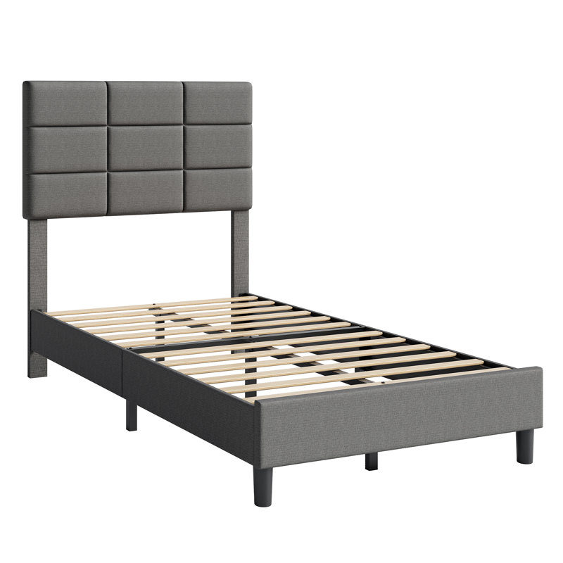 Modern Full Size Platform Bed Frame, Linen Upholstered Bed Frame with Adjustable Height Headboard and Strong Wooden Slats, No Box Spring Needed, Noise Free, Easy Assembly, Grey