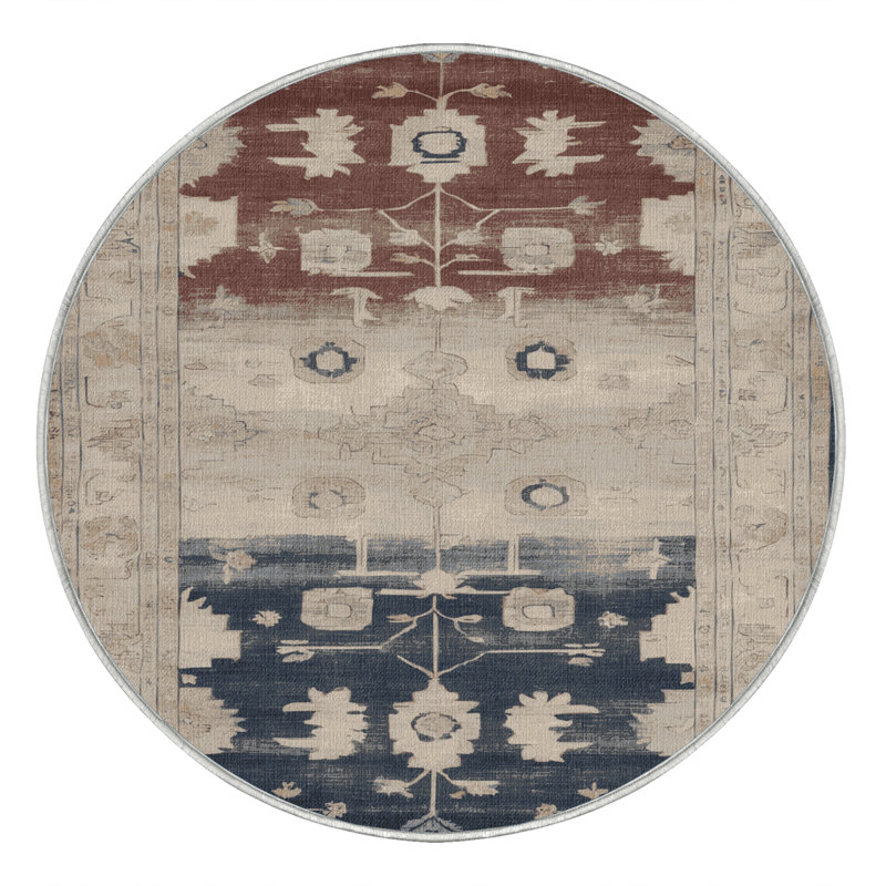 Tapis beige surteint lavable à la machine, Rond 6 pi