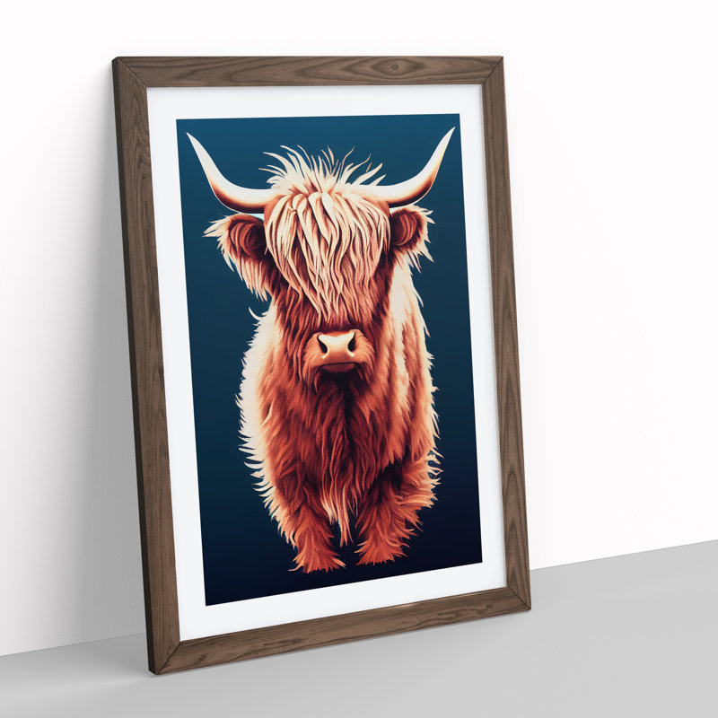 XV1022-4351X Superb Highland Cow - Single Picture Frame Painting, 34cm H x 25cm W x 2cm D, Walnut