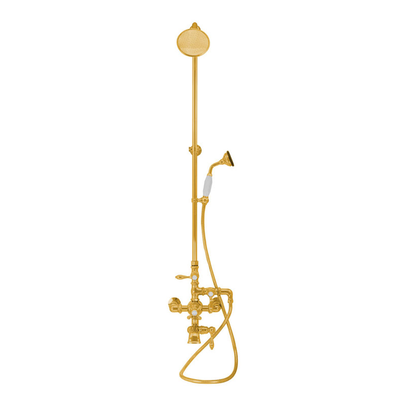 Exposed Thermostatic Tub and Shower System by Strom Living , Unlacquered Polished Brass