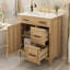 Meuble-lavabo de salle de bain en bois massif de 76 cm (30 pouces), avec cadre en bois massif, 1 porte à fermeture amortie, 2 tiroirs à fermeture amortie et tablette réglable.