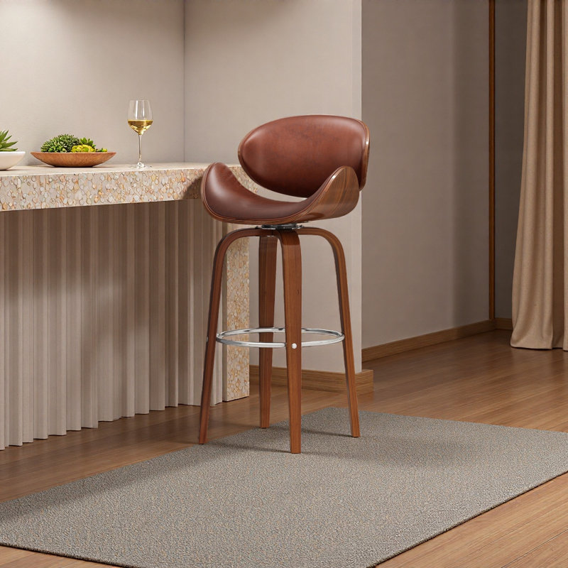 Tabouret de bar pivotant Mid-Century, Noyer
