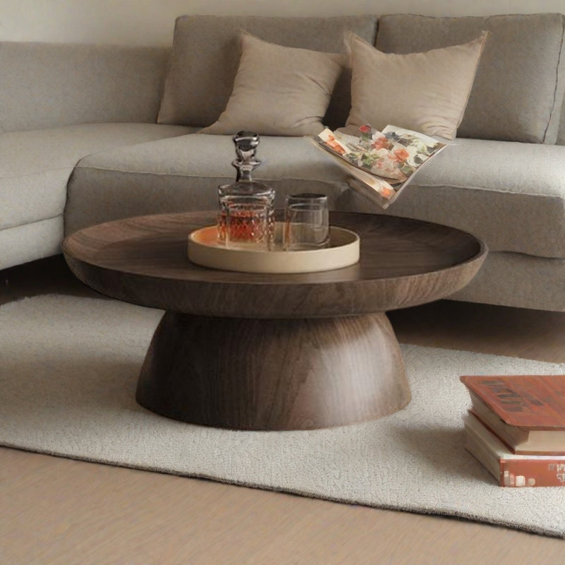 Retro minimalist round coffee table, 11.8" H x 31.5" L x 31.5" W, Dark Walnut
