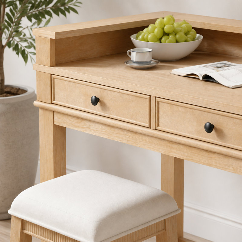 Ensemble de table de salle à manger pour 3 personnes TREXM, ensemble de table et chaises de cuisine rétro avec 3 tiroirs de rangement, idéal pour les petits espaces (naturel)