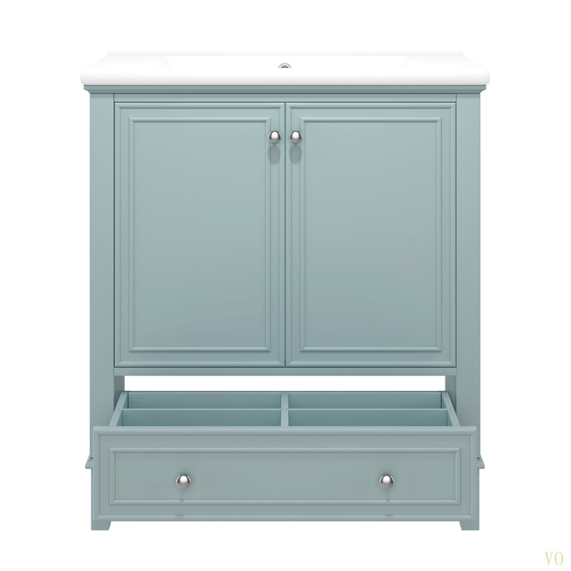 Ensemble de meuble-lavabo 30 po avec lavabo, armoire de salle de bain multifonctionnelle avec portes et tiroir, structure solide et panneau de fibres à densité moyenne