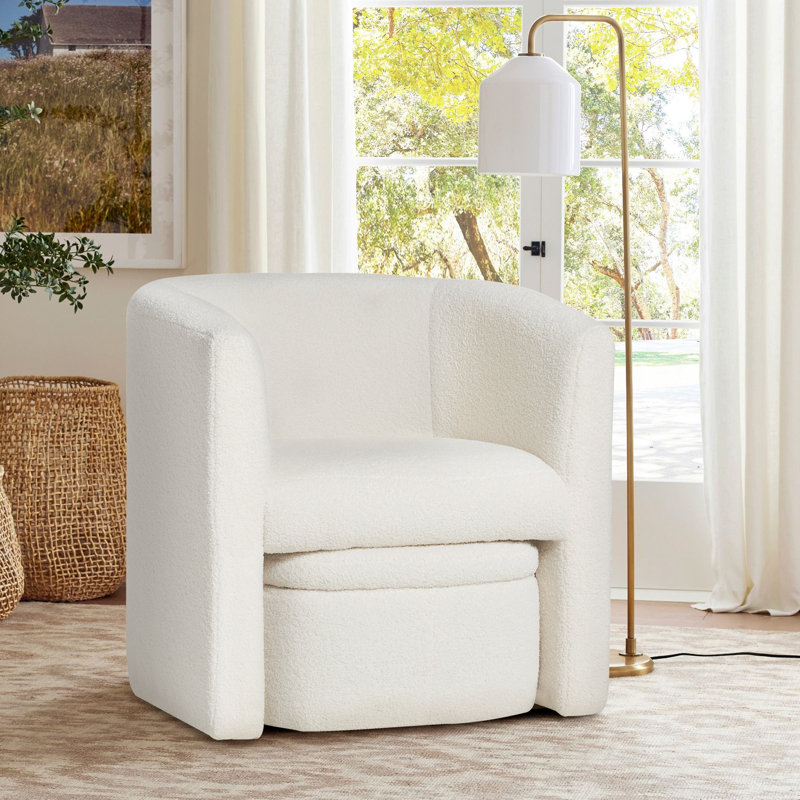 Accent Chair & Storable Ottoman Sherpa Chair w/Storage Ottoman - Plush & Space-Saving Design, Cream Faux Fur