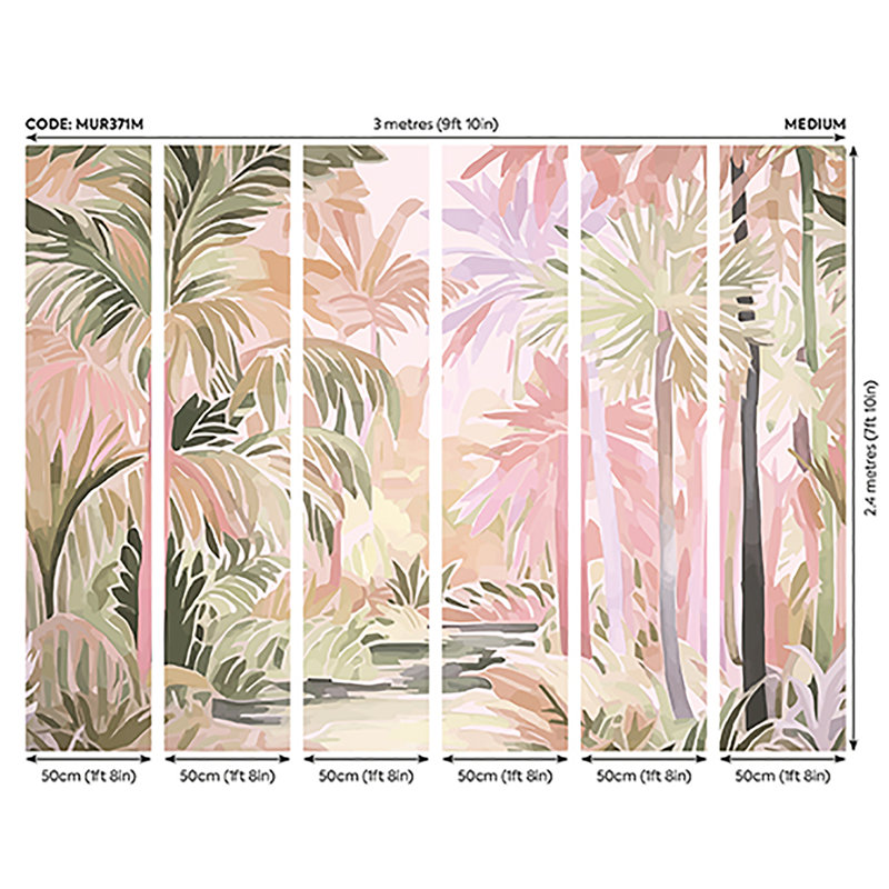 Adhésif mural Pretty Palms, Rose