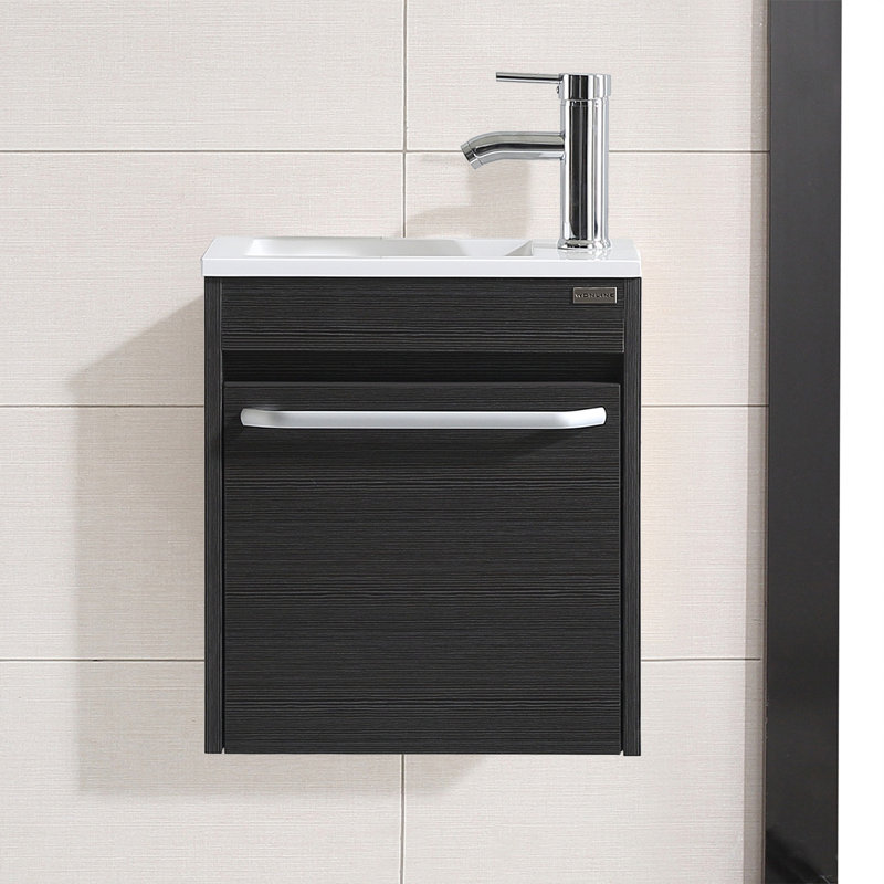 16” Bathroom Vanity Sink Combo For Small Space Wall Mounted Cabinet Set, Black