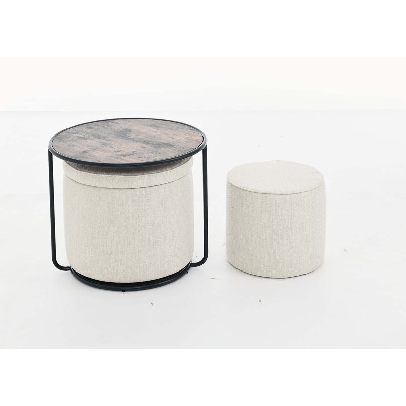 Repose-pieds, ensemble de repose-pieds multifonctionnel, combinaison de repose-pieds et de table, avec tabouret tambour, avec espace de rangement