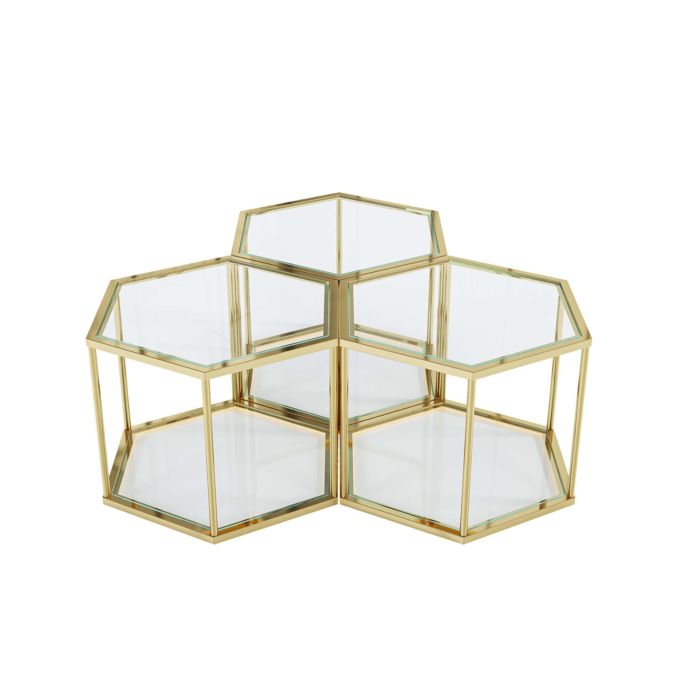 Everly Quinn Modern Gold Stainless Steel Frame Coffee Table with Double ...