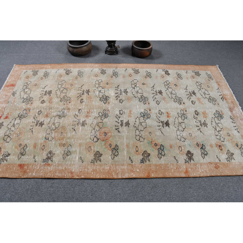 Tapis turc antique avec motif floral doux beige pour décoration intérieure beige / bronze