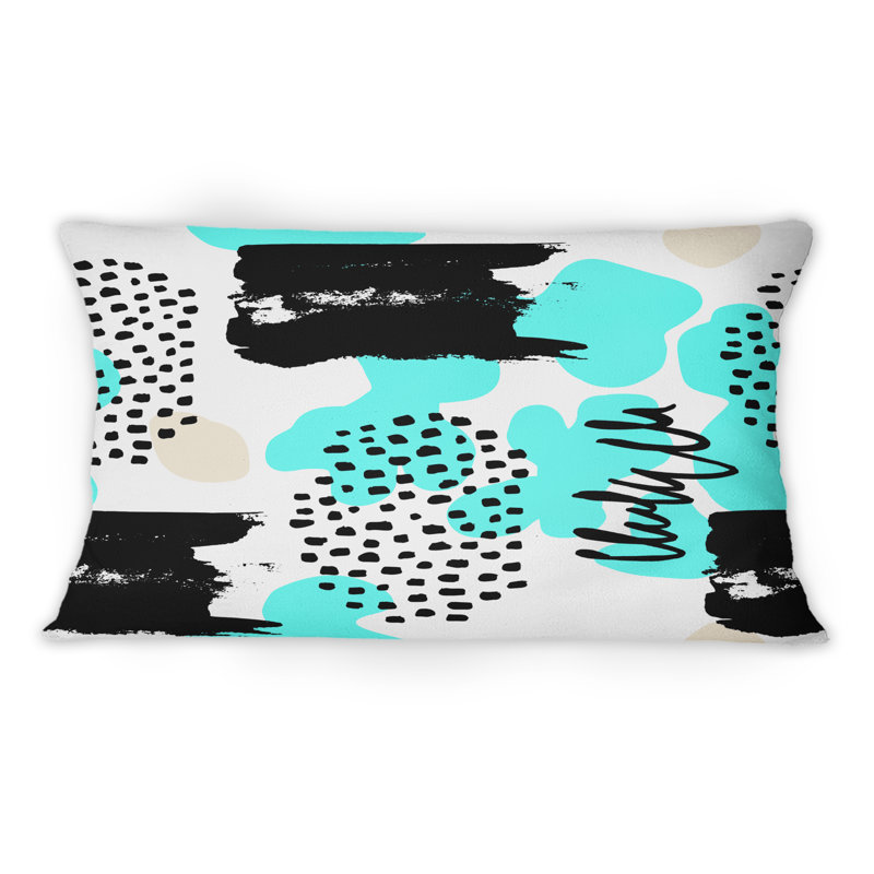 Coussin décoratif rétro imprimé bleu et noir 12 po x 20 po