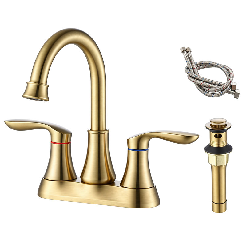 High Arc Bathroom Faucet with Pop-Up Drain and Supply Hoses, Two-Handle 360-Degree Swivel Spout, 4-Inch Centerset Vanity Sink Faucet