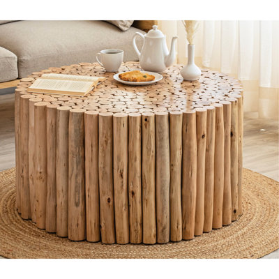 Table de salon en bois naturel avec rangement ouvert de style moderne