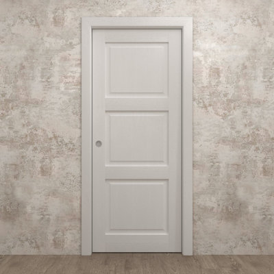 Porte coulissante 42 x 96 pouces Ego 5010, kit de rails et quincaillerie en chêne blanc peint, bois massif, pour chambre à coucher, portes modernes