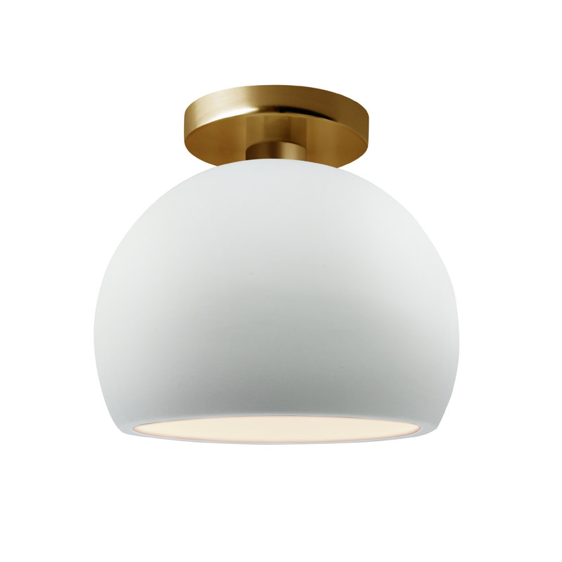 Plafonnier semi-encastré Radiance, H 9 po x l 10 po x P 10 po, Laiton brossé, Blanc brillant / blanc brillant