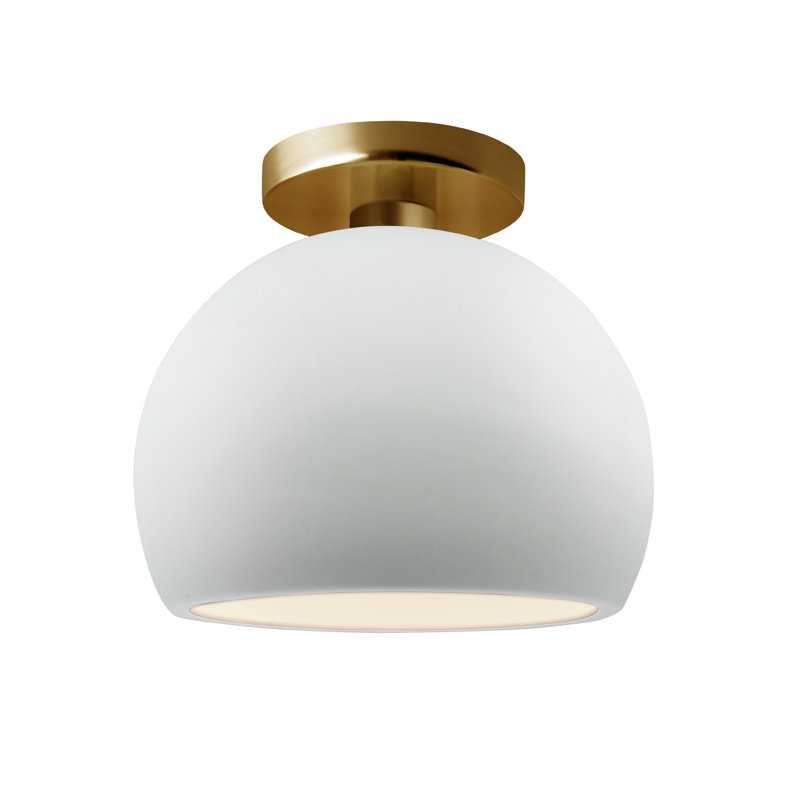 Radiance Ceramic Semi Flush Mount, 9" H x 10" W x 10" D, Brushed Brass, Gloss White/Gloss White