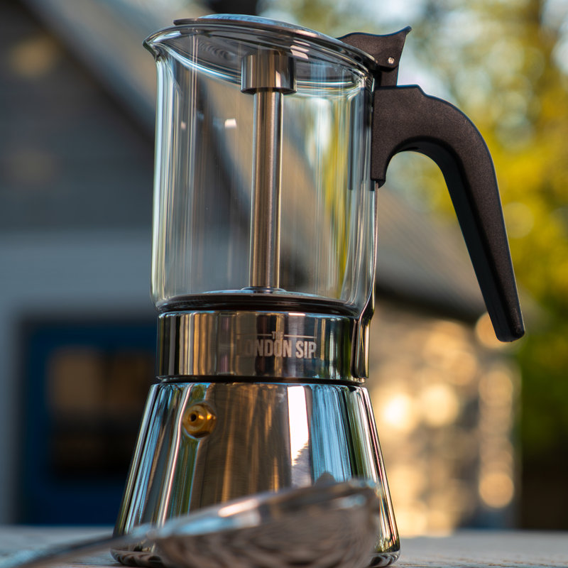 London Sip, Stainless Steel Espresso Maker 6-cup, Glass