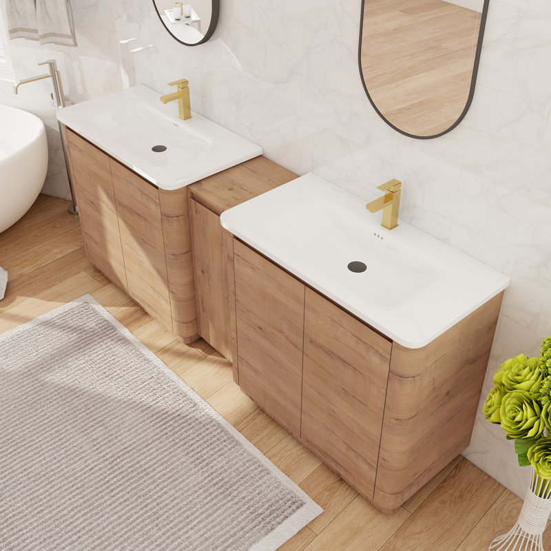 Meuble-lavabo double autoportant 84 po avec lavabo en céramique 84 po, meuble-lavabo autoportant avec 5 portes et 3 tablettes réglables