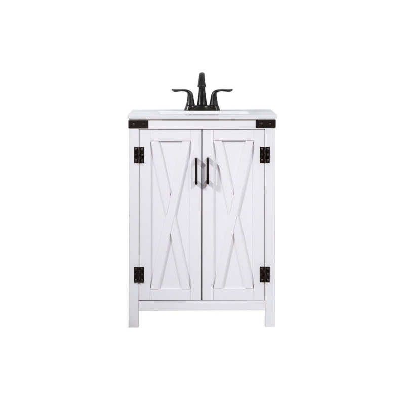 Slayton 24'' Single Bathroom Vanity with Engineered Marble Top, White