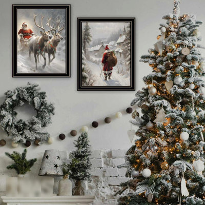 2 Christmas Bedroom Wall Decorative Ornament - Black Framed Jo 'S Colorful Wood And Paper Art Piece Eve In Frame Multicolor