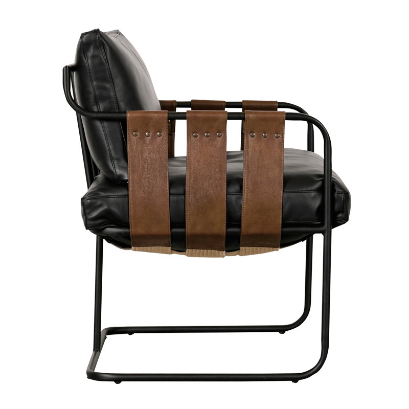 Toluca Accent Chair Black, Black Genuine Leather
