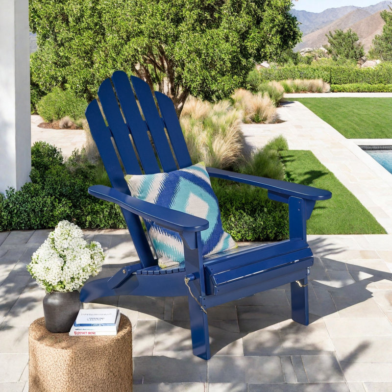 Mobley Solid Wood Folding Adirondack Chair, Blue