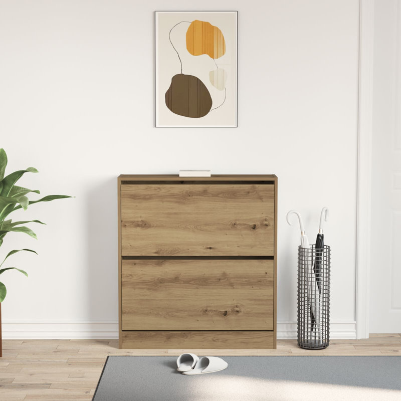 4 Pair Shoe Storage Cabinet, Smoked Oak
